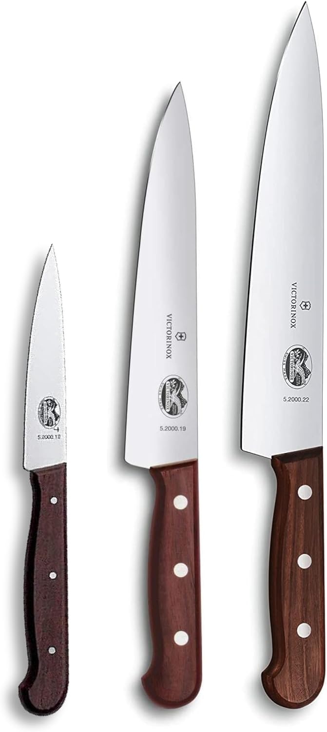 Victorinox, Wood, Profi Tranchier-Set, 3-teilig, gerader Schliff, Extra Scharf, Edler Holzgriff, bra