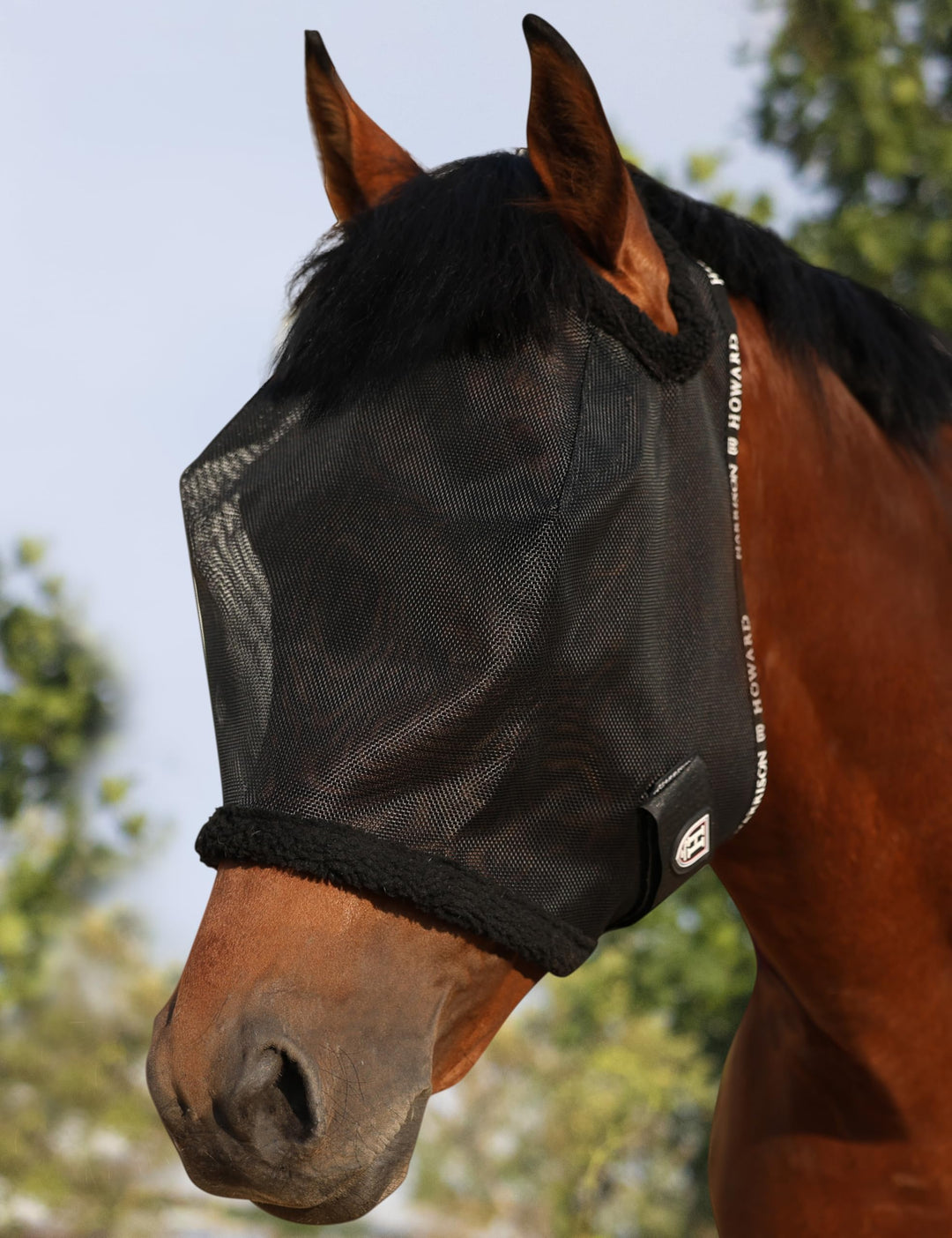 Harrison Howard Allround-Mesh Pferd Fliegenmaske UV-Schutz mit Fleece gepolsterter Einfassung schwar