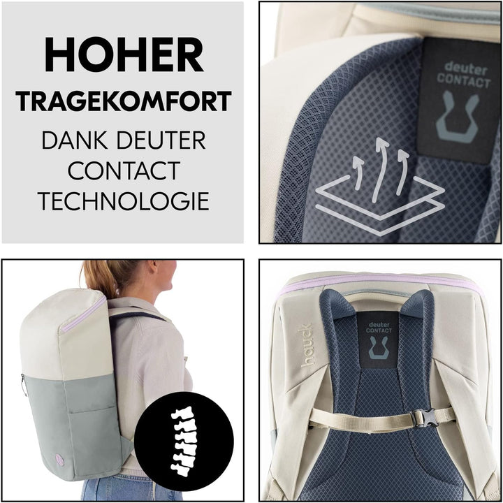 hauck Pack N Walk, Beige Sage - Wickelrucksack und Wickeltasche 22 Liter mit Innentaschen, Aussenfäc