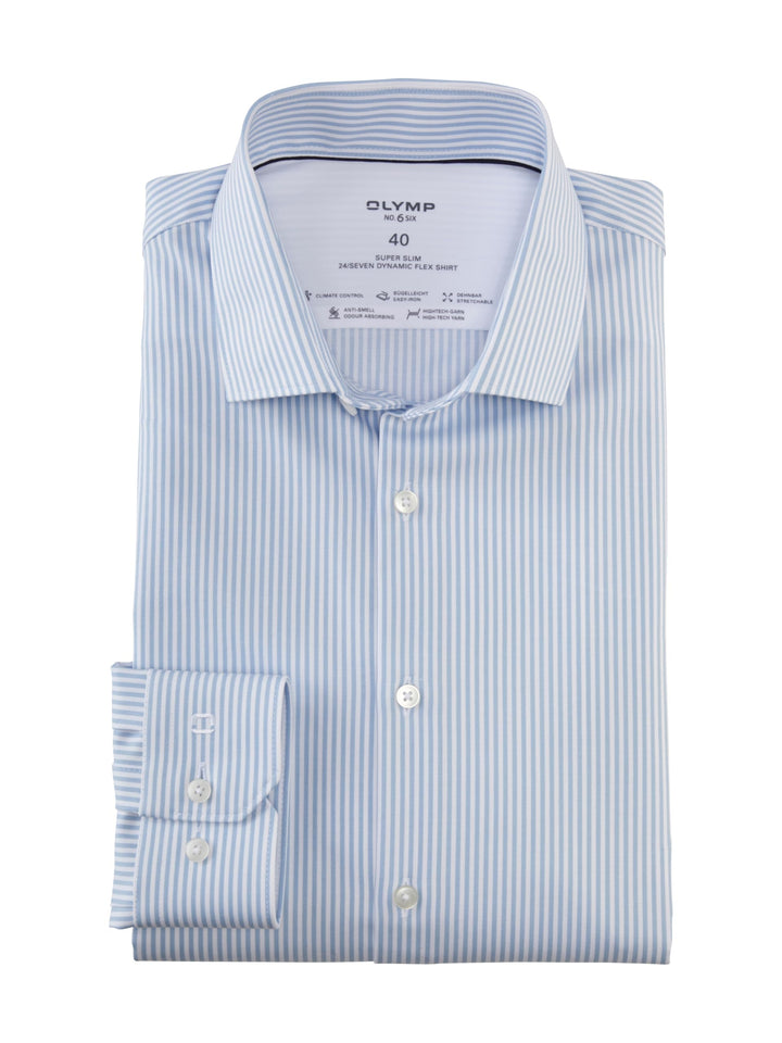 OLYMP Herren Oberhemd Langarm No.Six.24.Seven,Römer Streifen,super Slim,Modern Kent 37 Bleu 11, 37 B