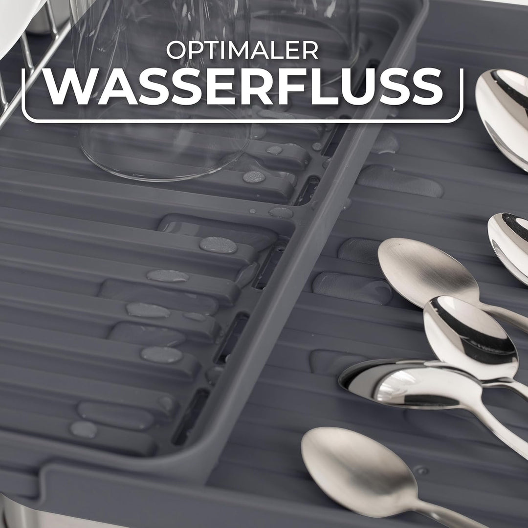 Vileda Abtropfgestell Geschirr - Platzsparendes Design mit Besteckhalter - Geschirrablage ausziehbar