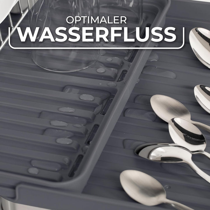 Vileda Abtropfgestell Geschirr - Platzsparendes Design mit Besteckhalter - Geschirrablage ausziehbar