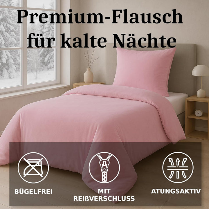 MALIKA Winter Plüsch Bettwäsche Nicky-Teddy Cashmere Coral Fleece 135x200 155x220 200, Grösse:135 x