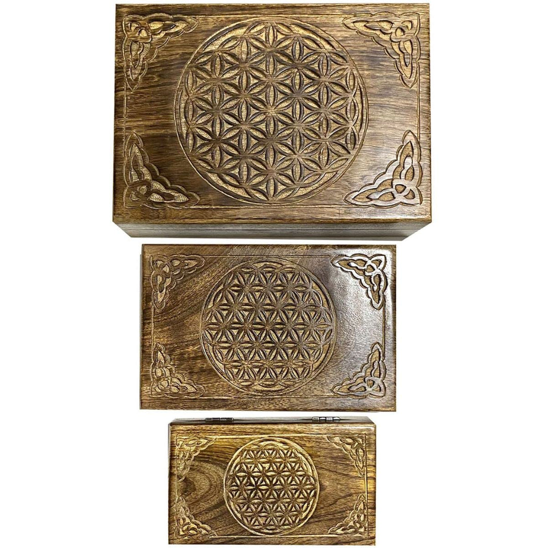 Set mit drei rechteckigen Holzboxen: Modell Blume des Lebens, L 26 cm (gross)