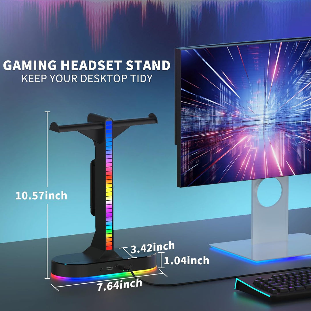 ALACOO Dual Headset Halterung mit LED-Beleuchtung, Headset Ständer RGB, Kopfhörer Ständer, Gaming Ko