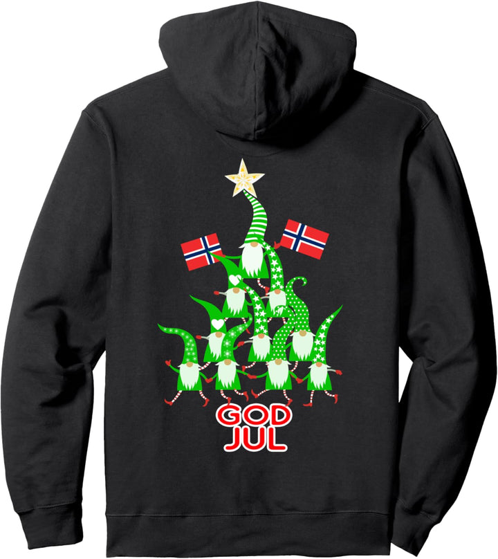 Gott Jul Nordic Gnomes Weihnachtsbaum Norwegische Flagge Pullover Hoodie