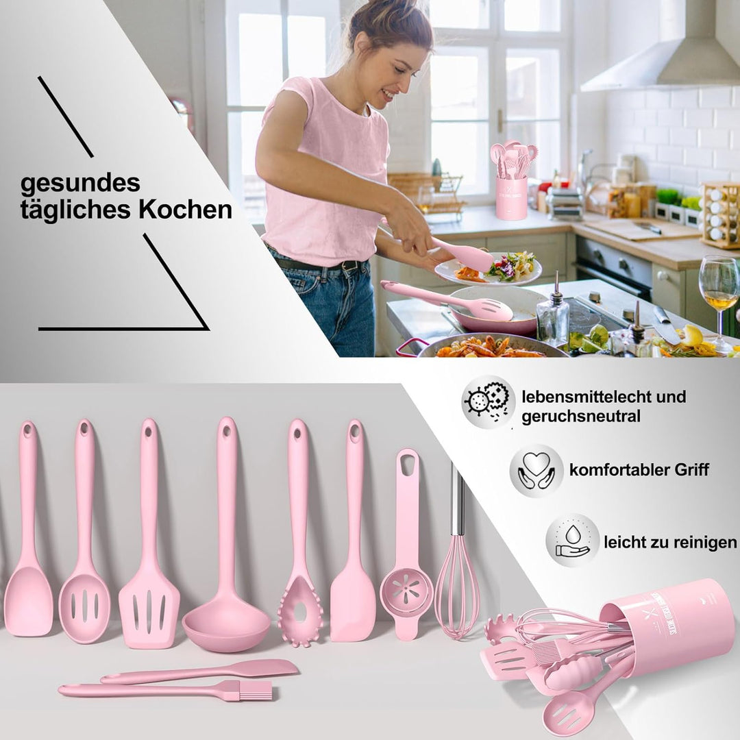 Silikon Küchenhelfer Set, 22 Stück Kochutensilien Kochgeschirr, Hitzebeständiger Kochbesteck Set mit