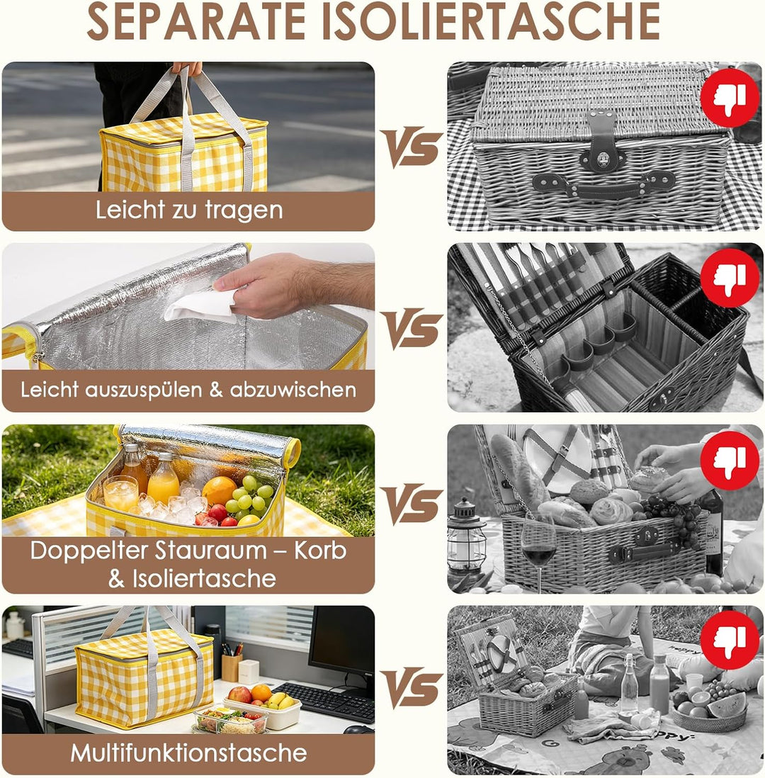 DEWEL Picknickkorb Set,Enthält eine Picknickdecke,eine Kühltasche und Brettspiele sowie Kartenspiele