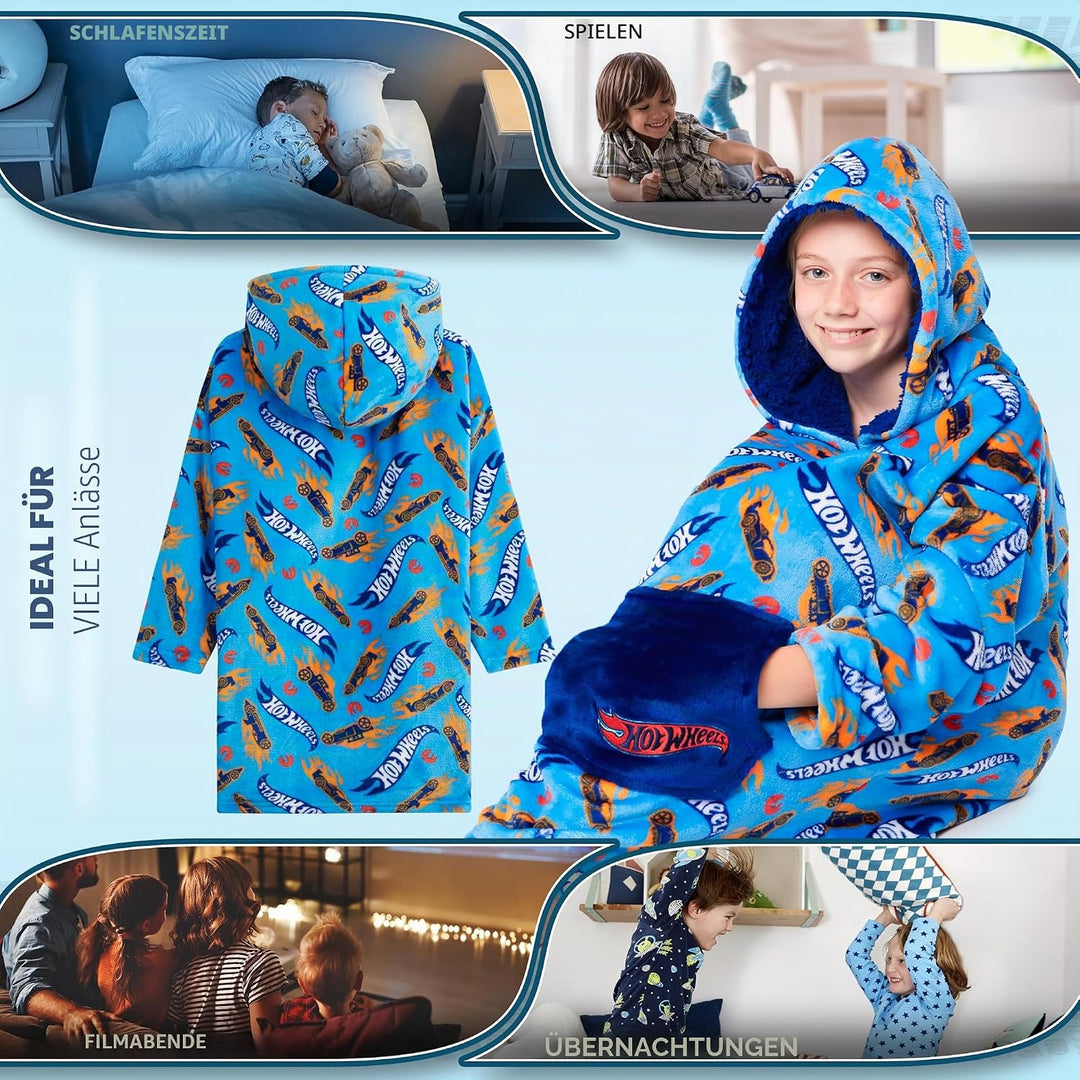 Hot Wheels Übergrosse Kapuzenpullover Kinder Jungen und Mädchen Oversized Hoodie Blanket