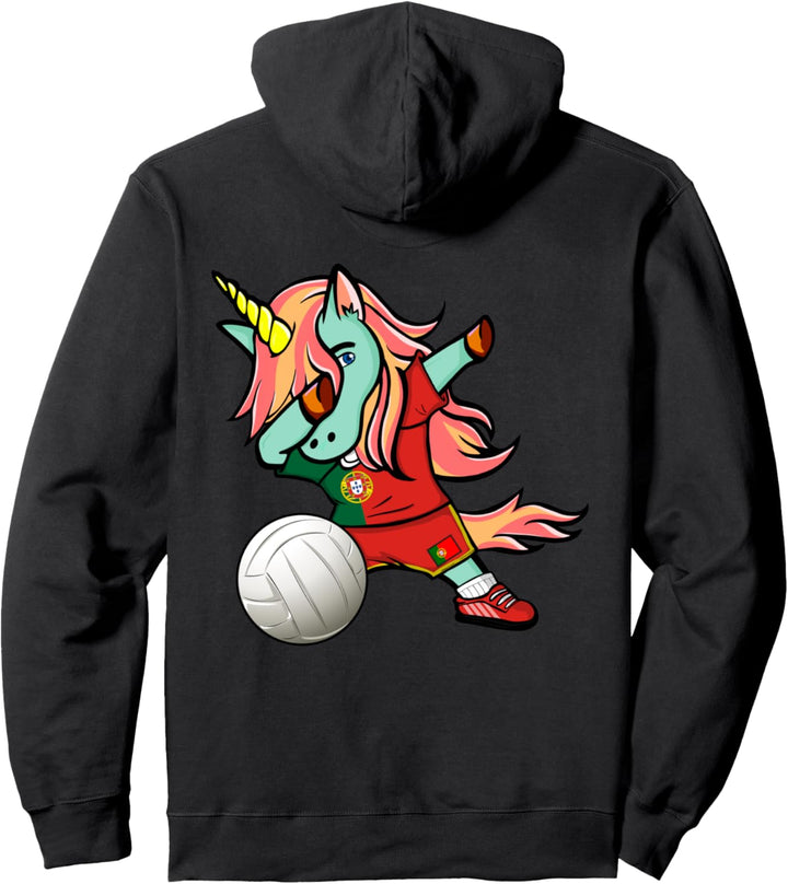 Dabbing Einhorn Portugal Volleyball - Portugiesische Flagge Pullover Hoodie