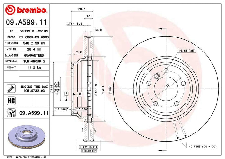 Brembo 09.A599.11 COATED DISC LINE Bremsscheibe - 1 Stück