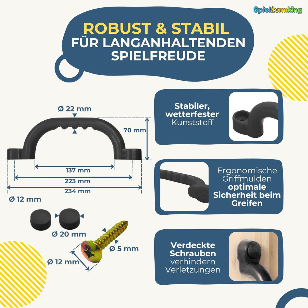 Klettergriffe Kinder Set: 5 Klettersteine Kinder in Grau, 2 Haltegriffe, Kletterwand Zubehör - Klett