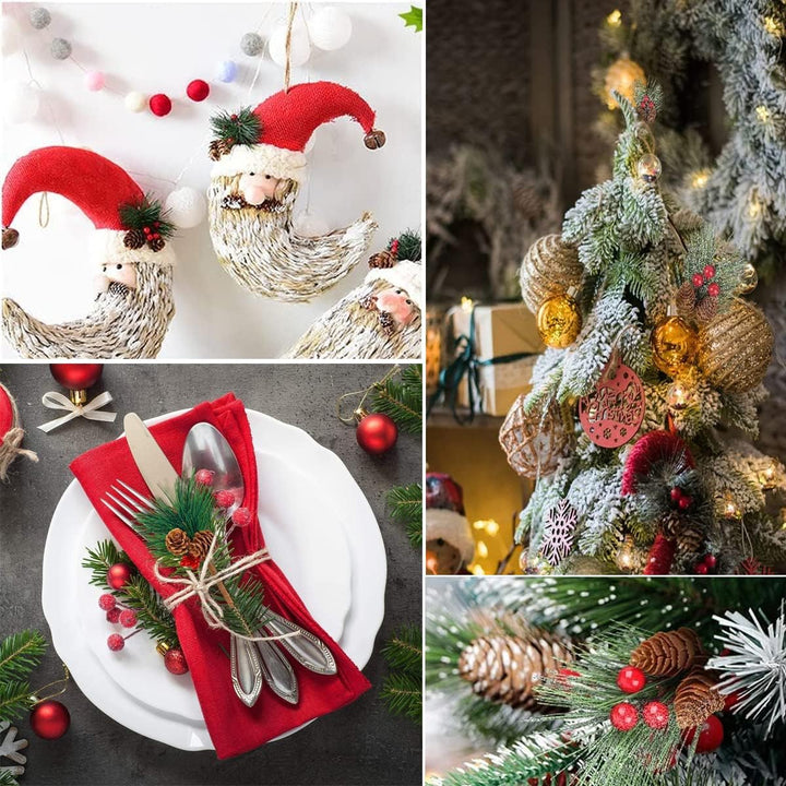 WideSmart 32 Stück Kleine künstliche Tannenzweige, Weihnachtsbeeren Tannenzweige Künstliche Kiefernz