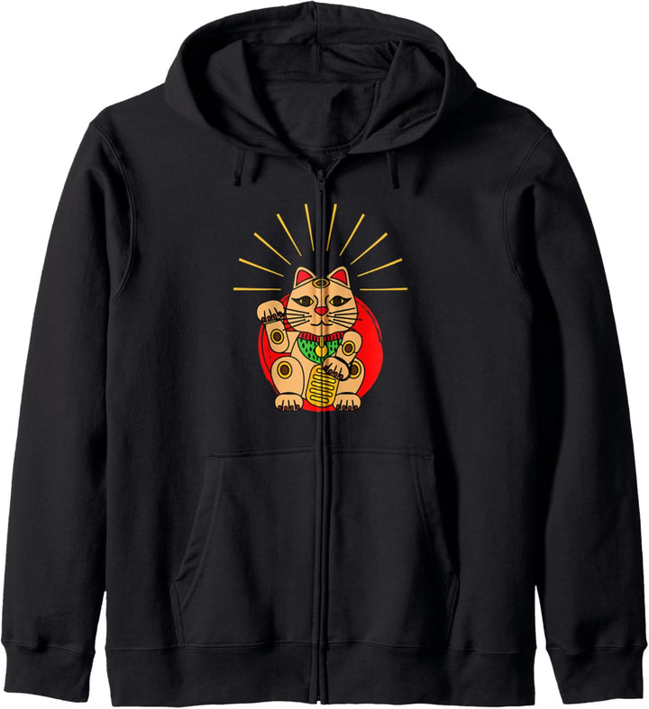 Winkekatze Japan Lucky Cat Kawaii Neko Kapuzenjacke
