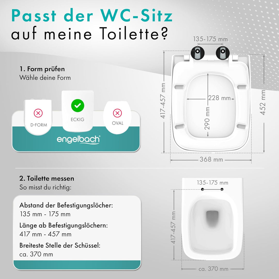 Engelbach® Toilettendeckel mit Absenkautomatik (Einfache Montage) Antibakteriell dank Urea-Duroplast