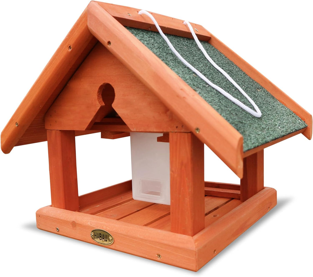 HABAU Vogelhaus Buchfink aus Holz - Futterhaus zum Aufhängen mit Futtersilo