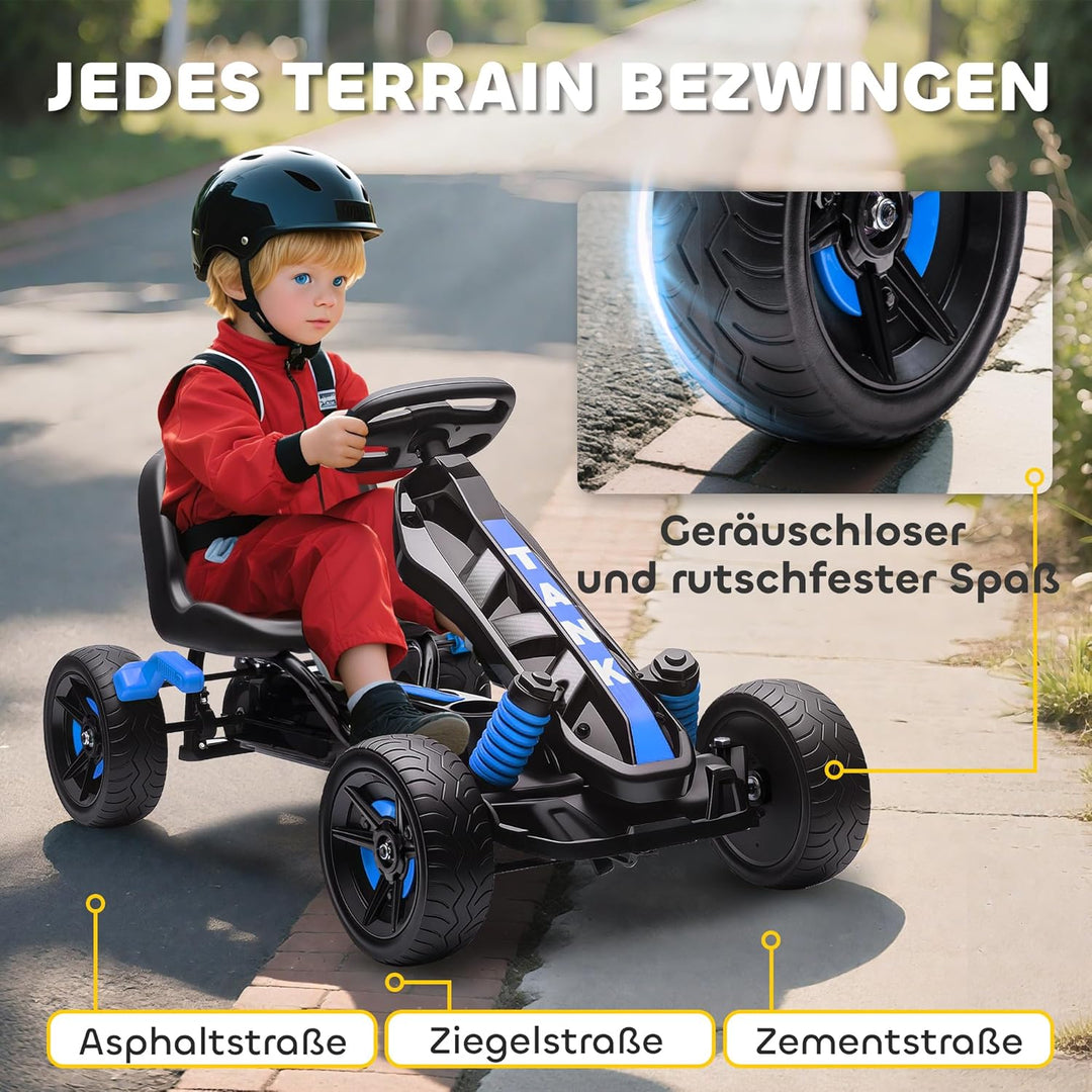AIYAPLAY Gokart Tretauto mit Handbremse, Automatisches Kupplungssystem, Vor- und Rückwärtsgang, Tret