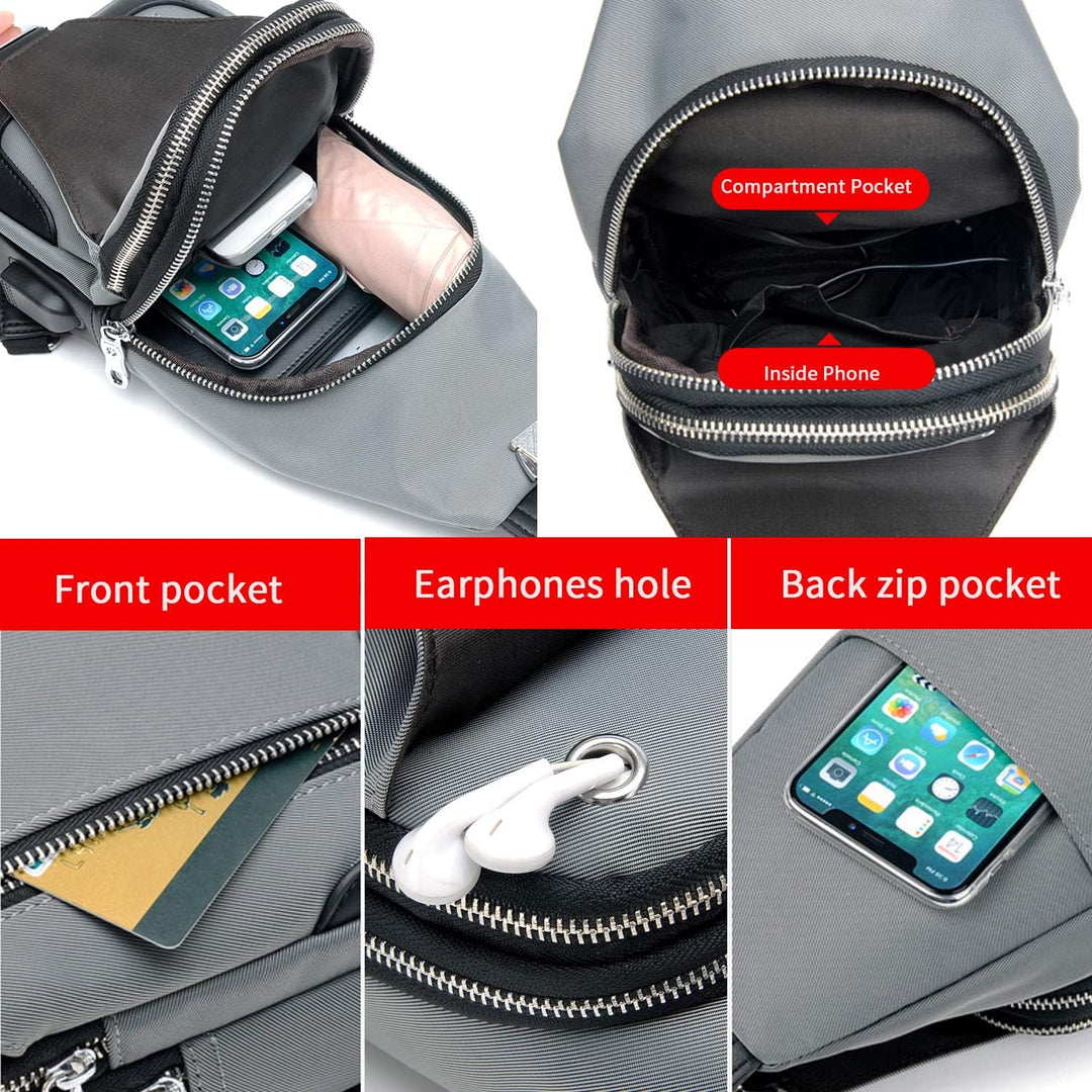 FANDARE Neu Brusttasche Herren Schultertasche Sling Bag Rucksack mit USB Umhängetasche Sporttasche f