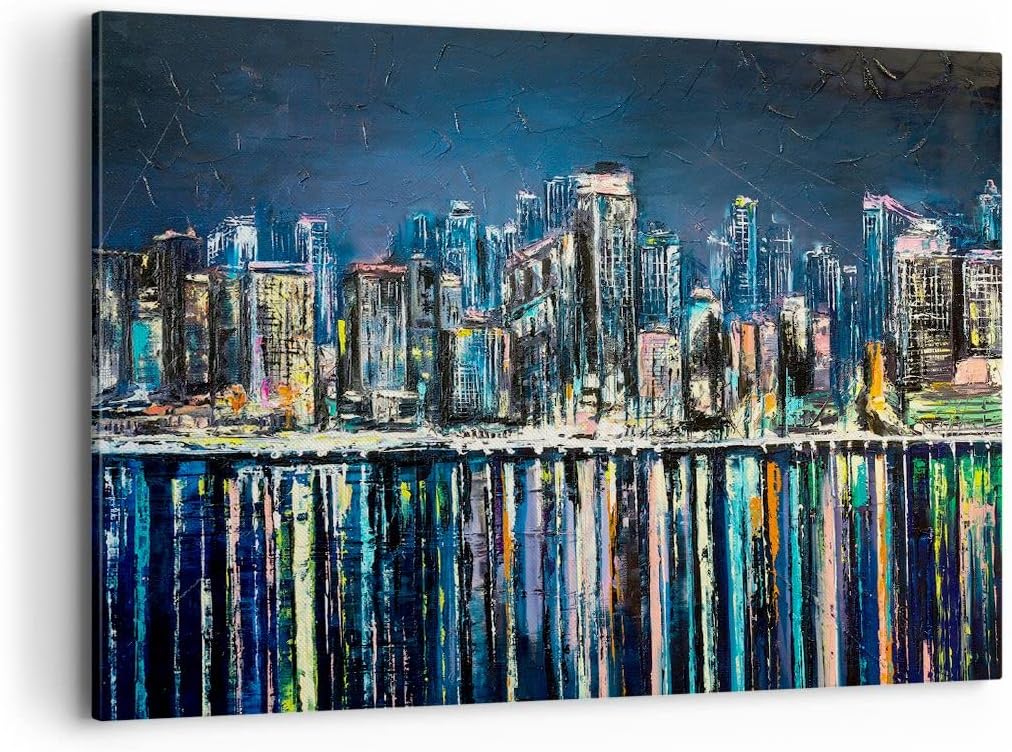 ARTTOR Bilder auf Leinwand 100x70cm Leinwandbild Stadt Aussicht Wasser Gross Wanddeko Bild Schlafzim