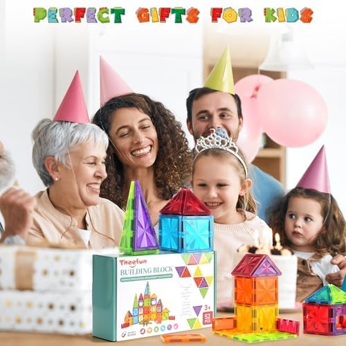 Theefun Magnetische Bausteine 52 Teile, Magnetbausteine Magnetspielzeug Magnet Spielzeug für Kinder