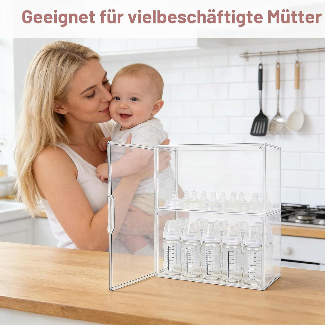 Babyflasche Organizer, 3-Etagen Klar Acryl Lagerung Box mit 2 Entfernbar Trennwände &amp; Magnet Tür Gro