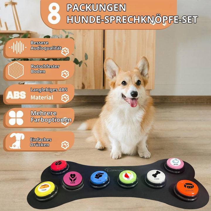BUYVIKAY Satz von 8 Farben Hundeknöpfe,Hunde Button,Haustierknöpfe für die Kommunikation, beschreibb