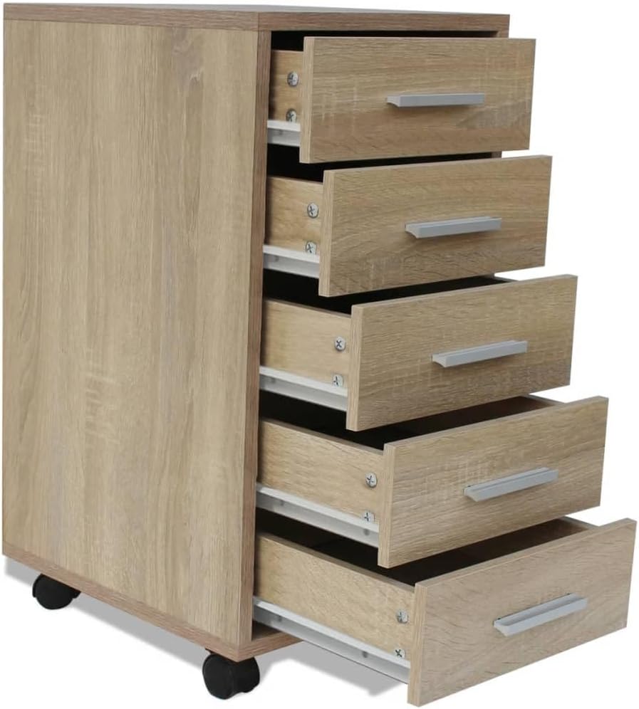 vidaXL Bürocontainer Rollcontainer Schubladenelement Büroschrank + 5 Schubladen Eiche, Eiche
