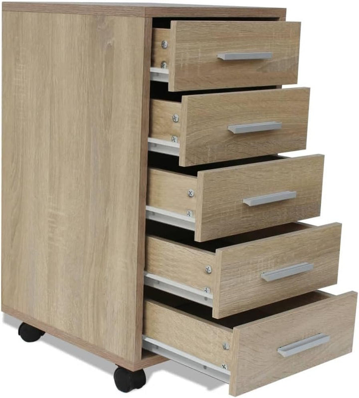 vidaXL Bürocontainer Rollcontainer Schubladenelement Büroschrank + 5 Schubladen Eiche, Eiche
