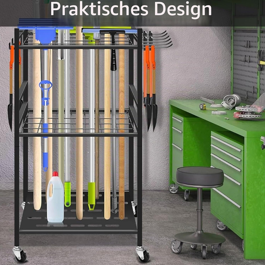 Gerätehalter, Gartengeräte Lagerregal aus Hochwertigem Kohlenstoffstahl mit Universalrad Schwarzer G