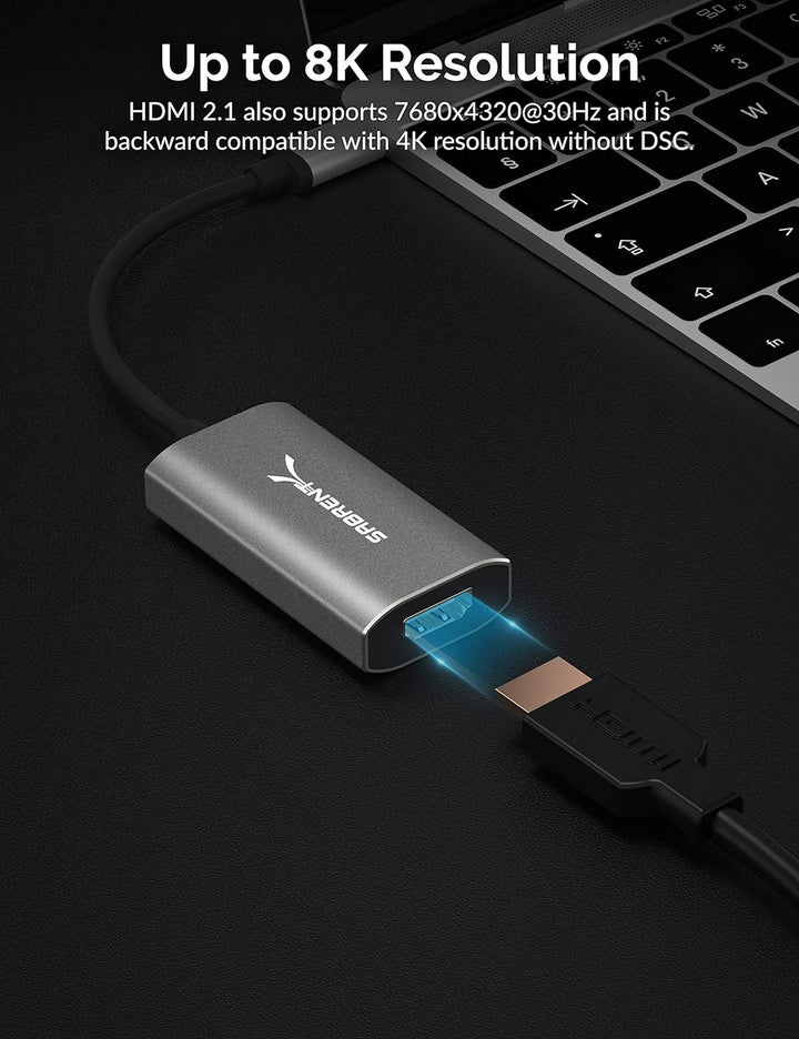 Sabrent USB C auf HDMI Adapter, 8K@60Hz 4K@120Hz UHD HDR High Speed, Typ C zu HDMI 2.1 Splitter Konv