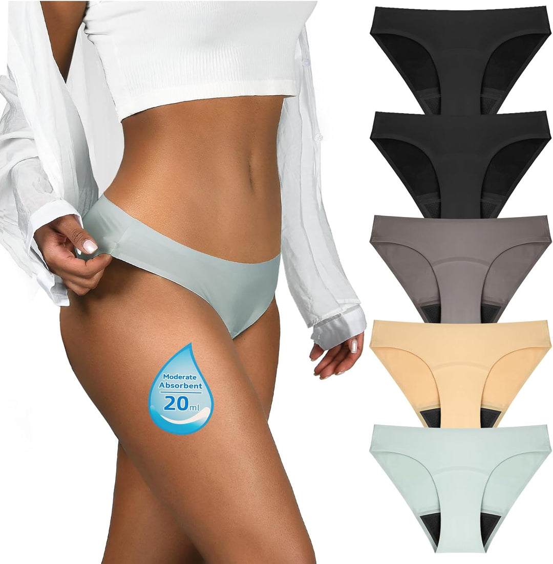 TIICHOO Periodenunterschwäsche Damen Nahtlos Bequeme Perioden Bikini Menstruationsunterwäsche 5er Pa