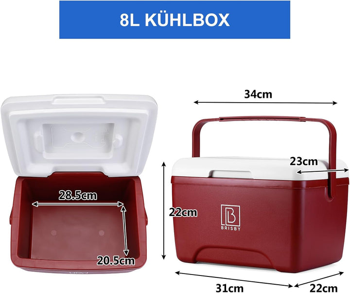 Brisby Kühlbox 8 Liter - 18 Stunden warm - 40 Stunden kühl - Inklusive 2 grosse Kühlelemente 450 ML