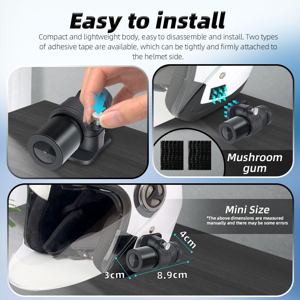 VSYSTO Fahrrad Motorrad Helm Kamera, Auto Power On/Off, WiFi HD 1080P 150 ° Weitwinkel Sternlicht Na