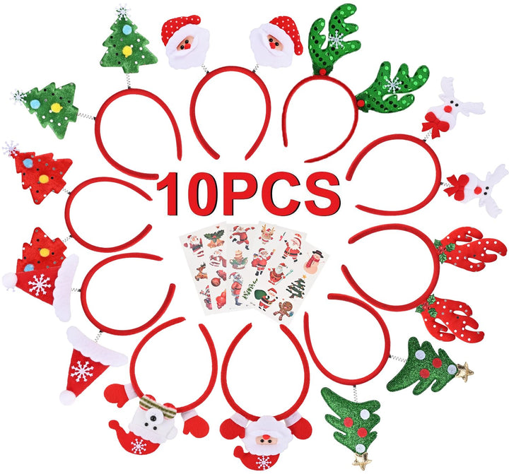 10 Stück Haarreifen Weihnachten Stirnband Haarreifen Haarschmuck Weihnachtsdeko mit Weihnachtlichen