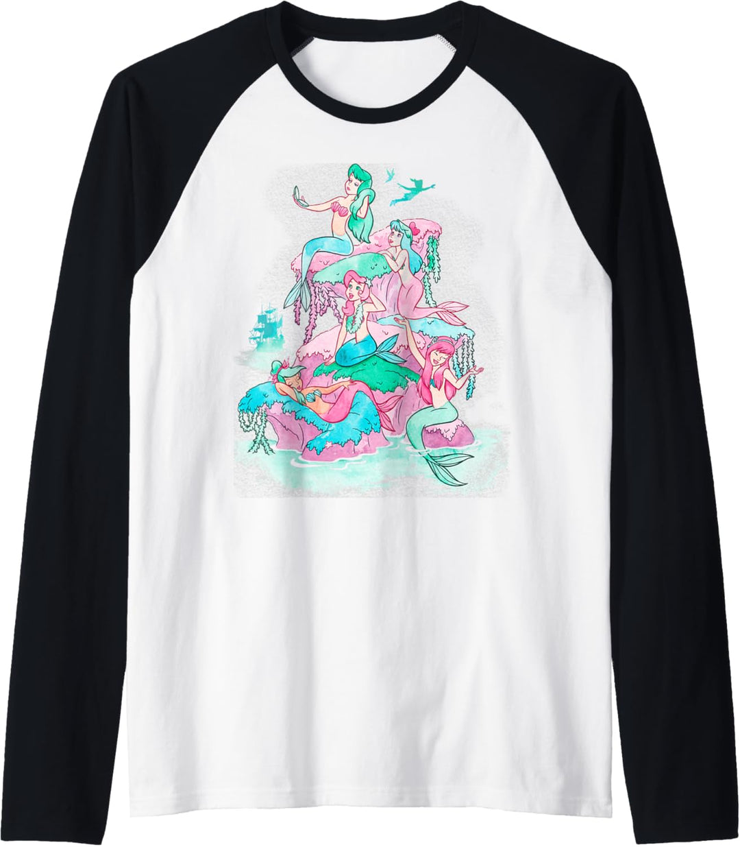 Disney Peter Pan Mermaids Watercolor Retro Raglan