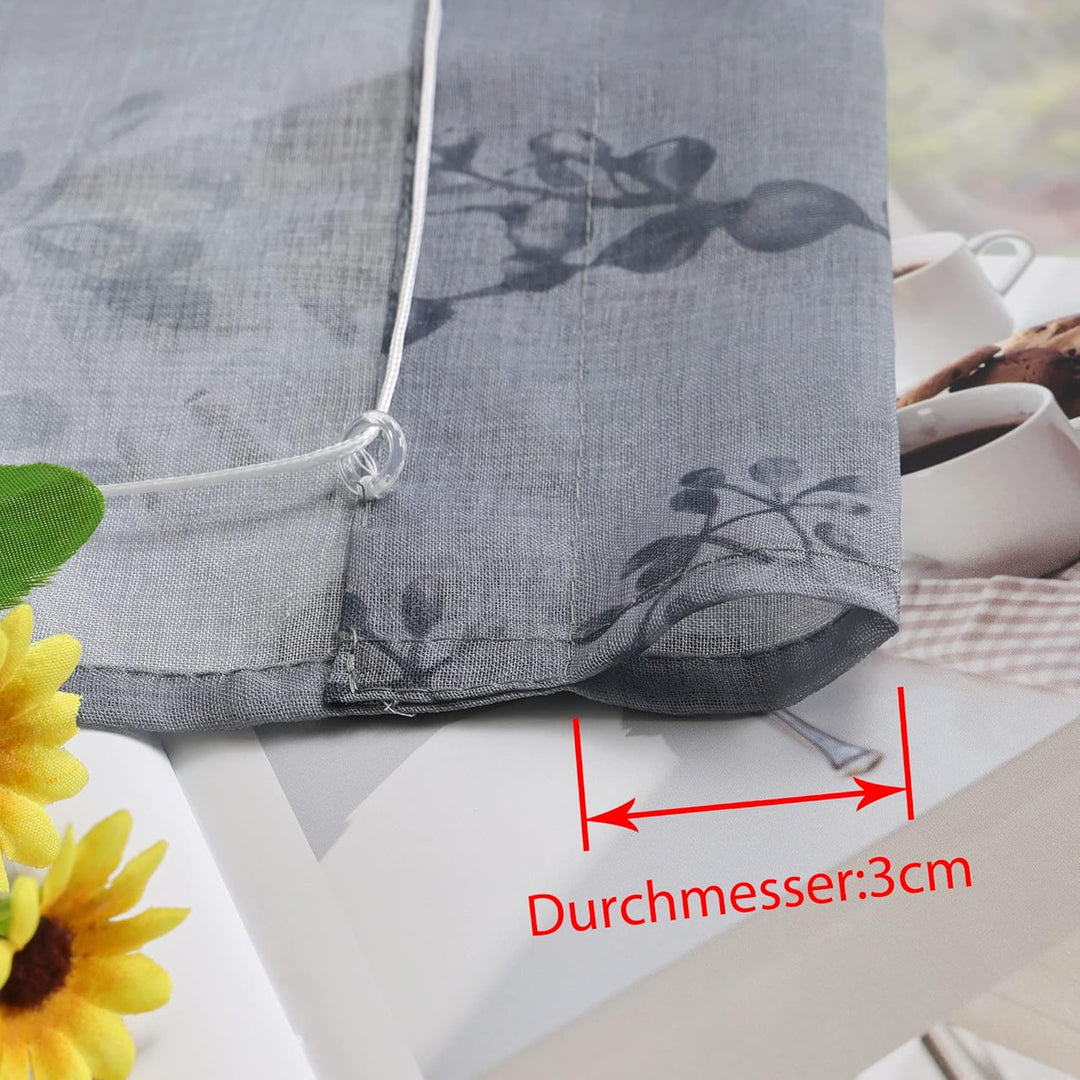 Delien Raffrollo Leinenoptik Transparente Rollos Landhaus Küche Gardine Modern Raffgardine mit Blume