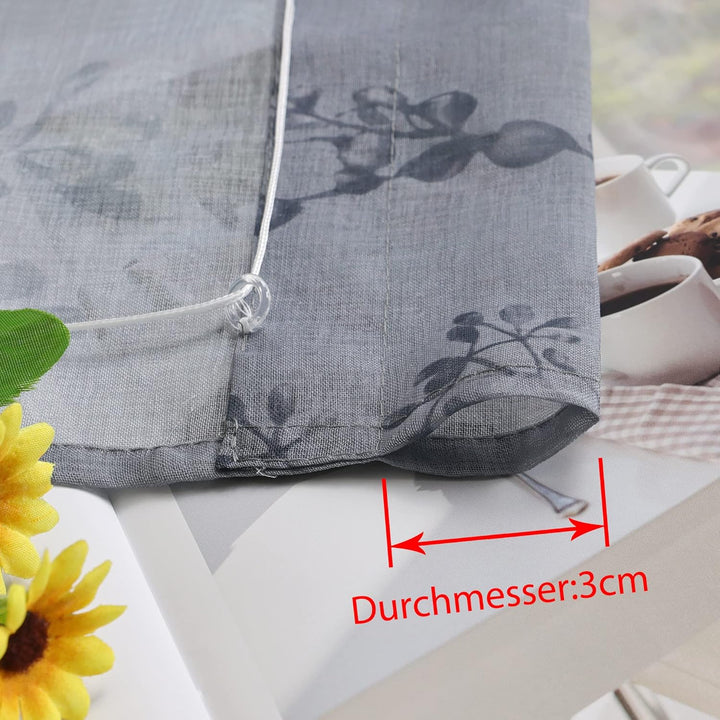 Delien Raffrollo Leinenoptik Transparente Rollos Landhaus Küche Gardine Modern Raffgardine mit Blume