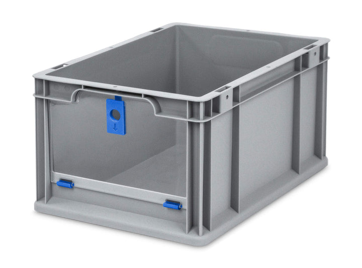 aidB Eurobox NextGen Insight Cover blau, 400x300x220 mm, Cover hoch, robuste Regalbox mit Entnahmeöf