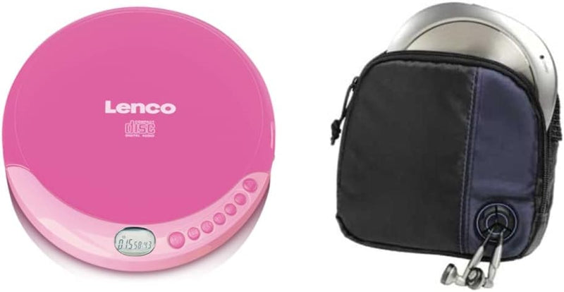 Lenco CD-011 Tragbarer CD-Player Walkman - Diskman - CD Walkman - Pink & Hama CD-Player-Tasche für D