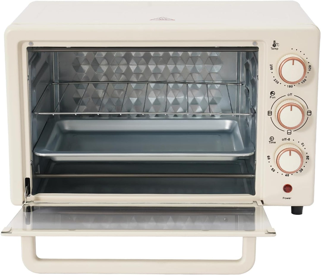 Minibackofen, 22L Elektrobackofen mit Grillpfanne & Grillrost, 1000W Mini Backofen Pizzaofen mit Ein
