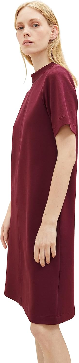 TOM TAILOR Damen Basic Kleid mit Stehkragen & Taschen 44 10308-deep Burgundy Red, 44 10308-deep Burg