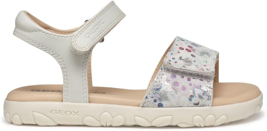 Geox Mädchen J Haiti Girl Sandal, Off White Multicolor