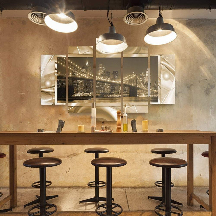 Feeby Frames, Leinwandbild Bilder Wand Bild - 5 Teile - Wandbilder Kunstdruck (New York City, BRAUN)