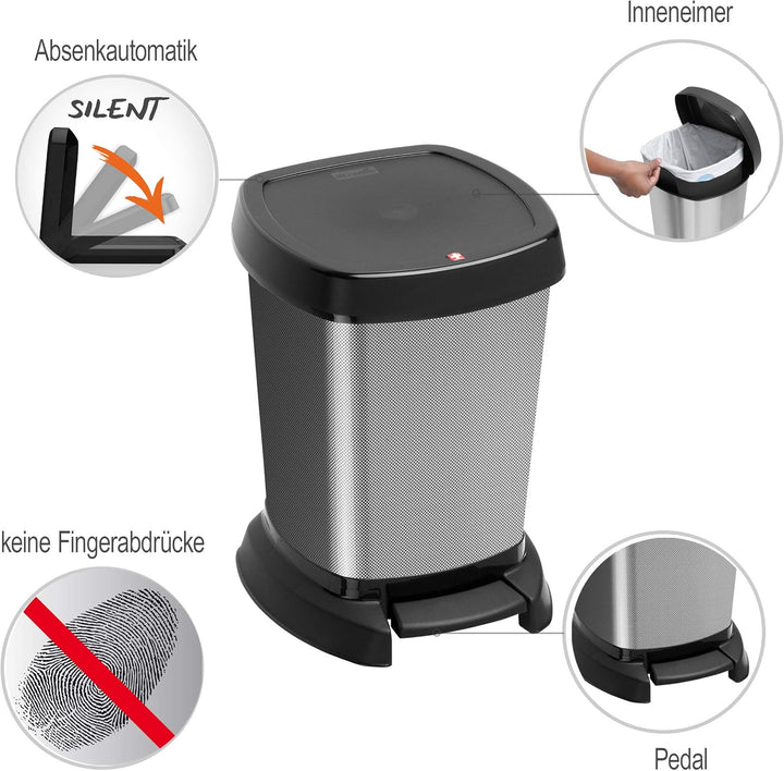Rotho Paso Mülleimer 6l für das Bad mit Deckel, Kunststoff (PP) BPA-frei, carbonmetallic, 6l (23.4 x