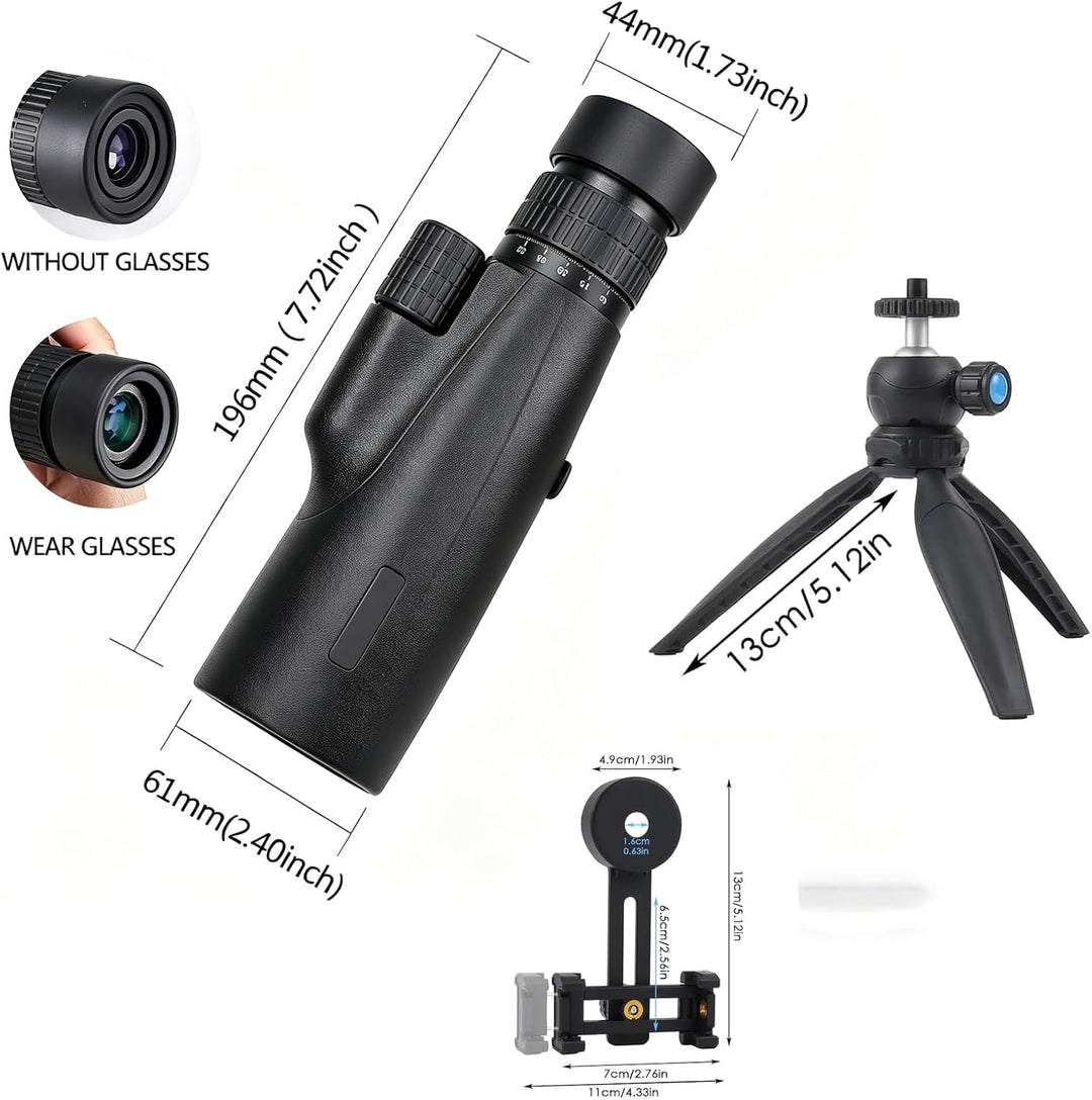 Monokular Teleskop 10-30x50 HD Monokulare Fernrohr mit Smartphone-Halter und Stativ,BAK4-Prisma und