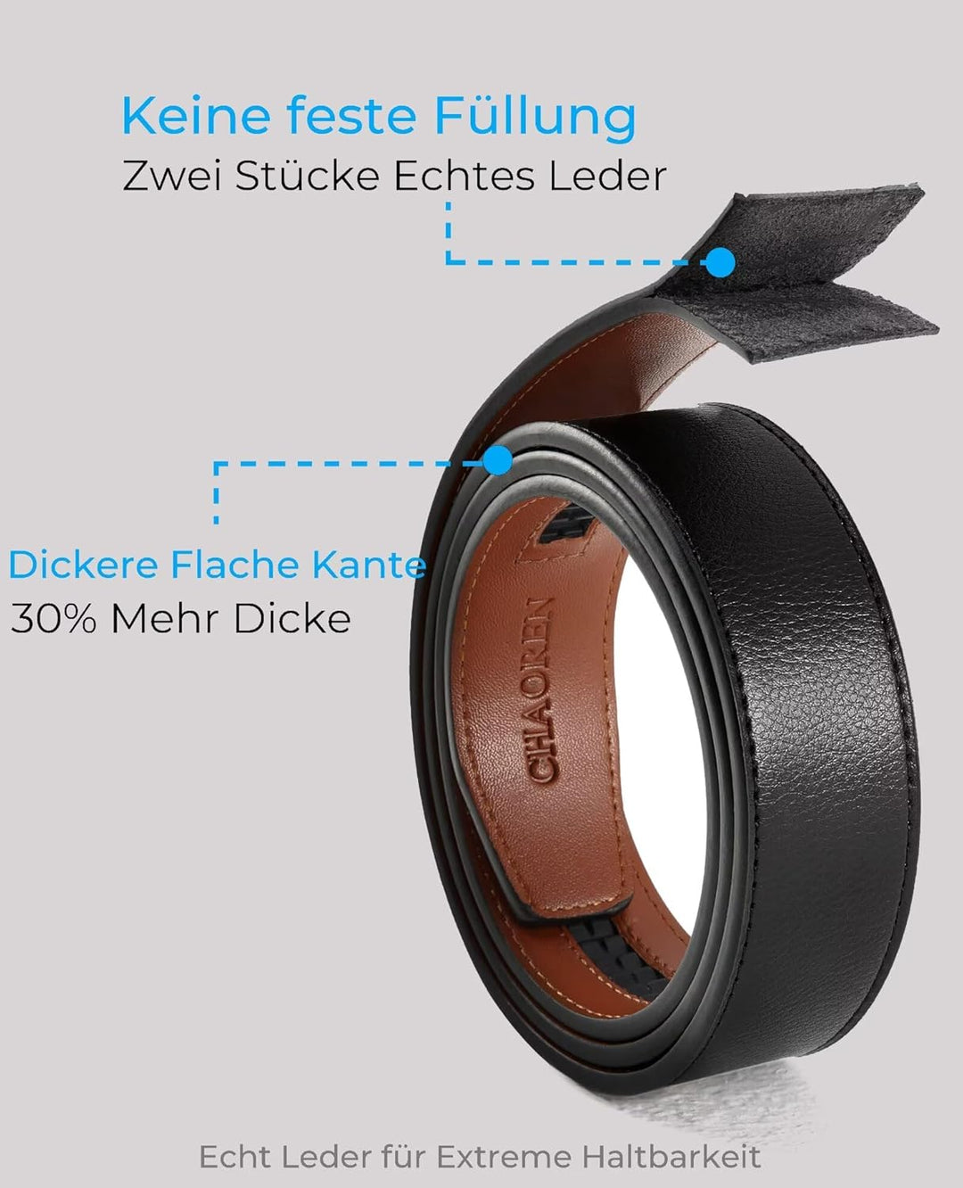 CHAOREN Gürtel Herren 2er-Pack, 35mm Automatik Ledergürtel mit Ratsche - Passgenau Zuschneidbar, Ide