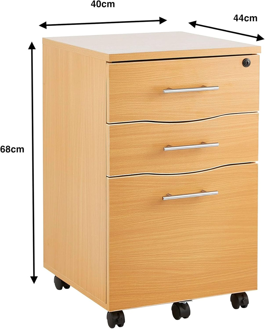 MMT Furniture Designs Ltd MT Products Mobilschrank mit 3 Schubladen, abschliessbar, Buche, für Schre