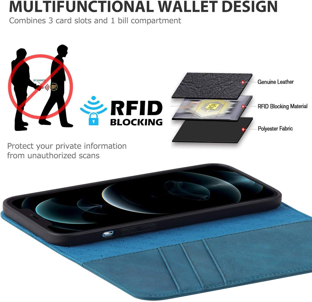 VISOUL Hülle für iPhone 12 Pro, iPhone 12 Handyhülle [100% Echtleder] [Lifetime Garantie] [RFID Schu