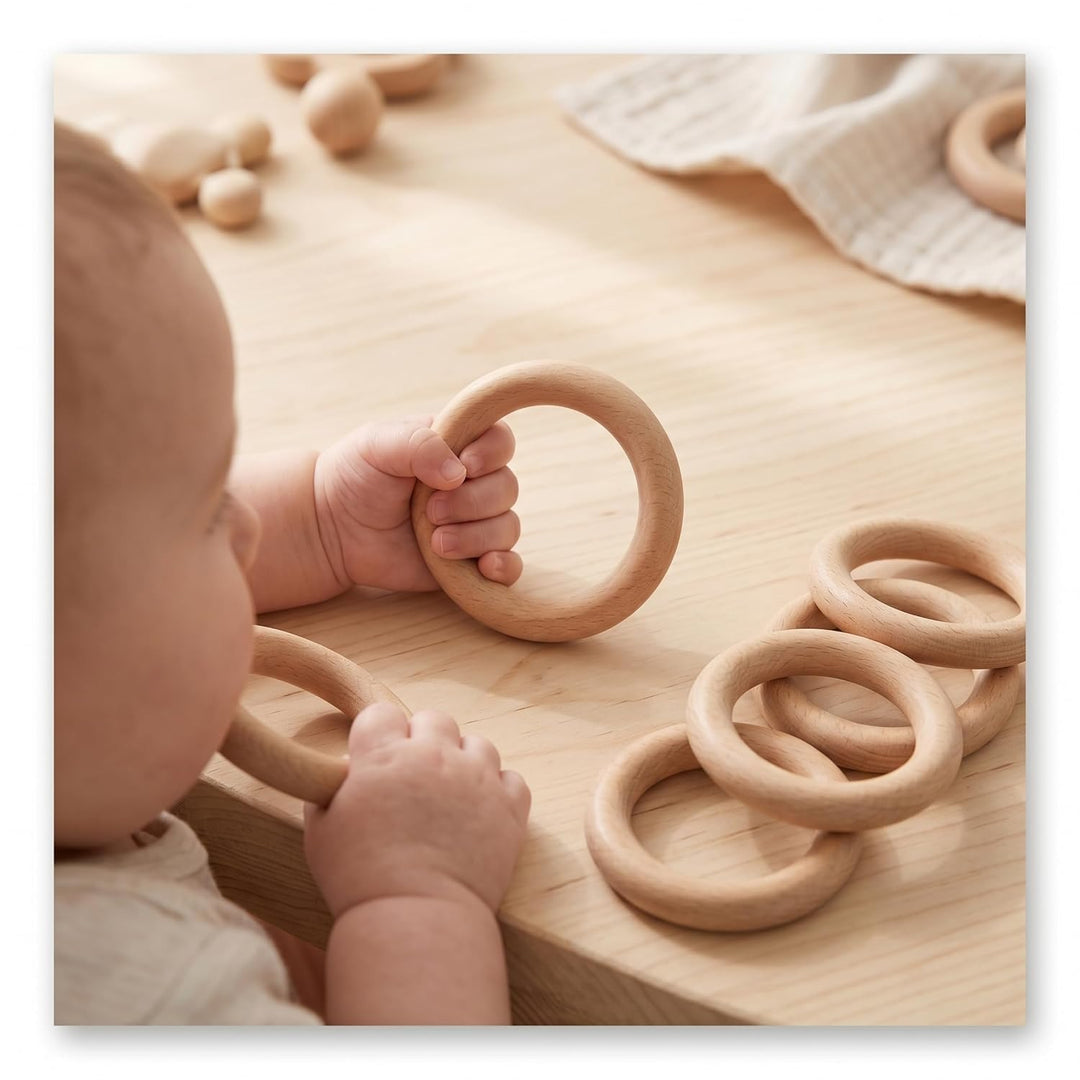 Holzbeissring, Holzbeissringe für Babys, Holzbeissring, 10 Stück, Holzbeissringe, natürliche Buche,