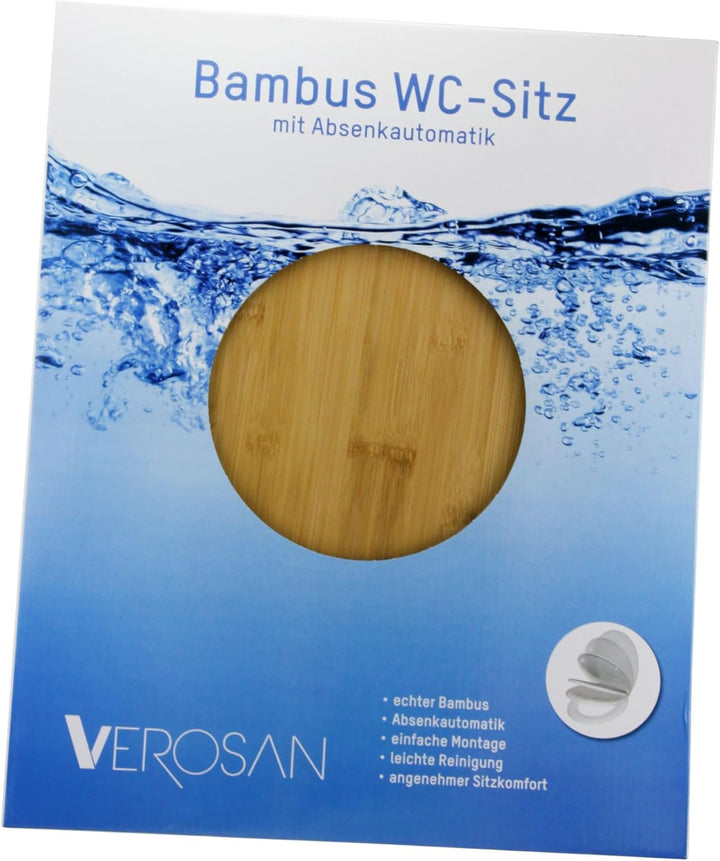 VEREG Bambus WC-Sitz mit Absenkautomatik für geräuschloses Schliessen/angenehmer warmer Sitzkomfort/